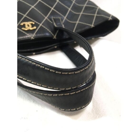 CHANEL CC Wild Stitch Vintage Quilted Shoulder Bag Tote Lambskin Black - Picture 8 of 12